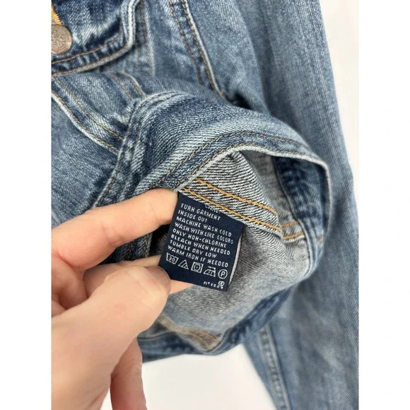 Ralph Lauren Sport Jean Jacket Womens Medium Denim Cropped Trucker Distressed - Picture 3 of 11